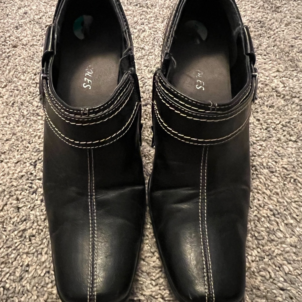 Black Ankle Boots with White Stitching